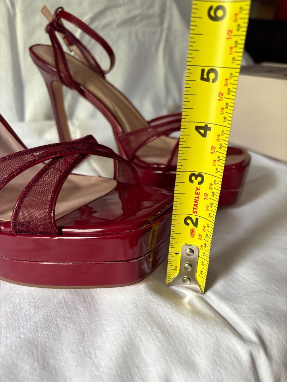 Chase + Chloe Red Patent Platform Strappy Heels - Picture 3 of 8